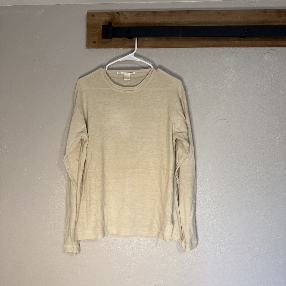 Perry Ellis Pullover Sweater Women's Medium Beige Cotton Linen Blend Long Sleeve